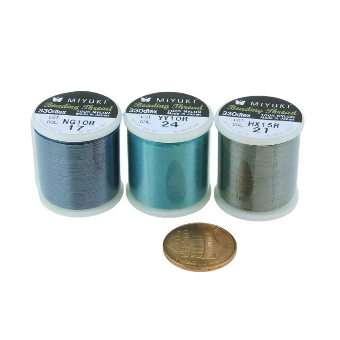 3 Pack - Miyuki Beading Thread Size B 50M ea Smoke, Turquoise, Dk Blue - Image 2