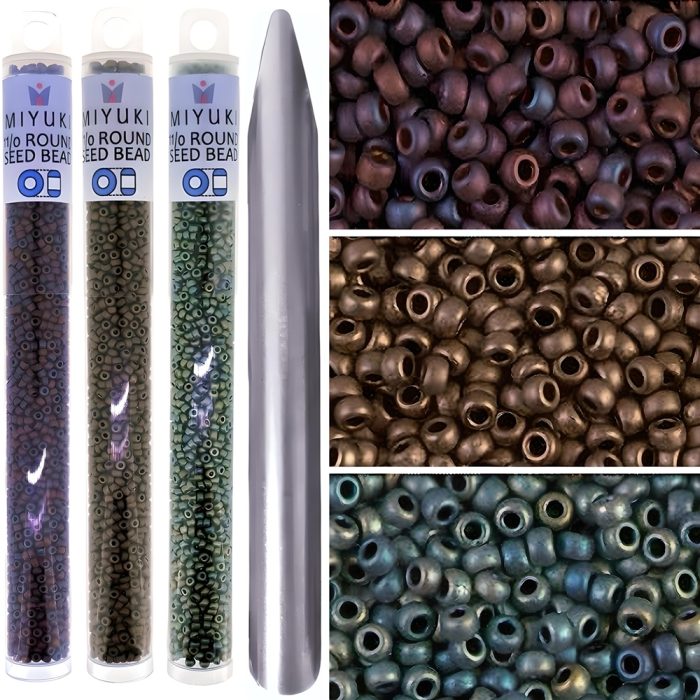 Set of 3 Colors 69GM Miyuki Seed Beads Size 11/0 Matte Metallic Collection + Bead Scoop