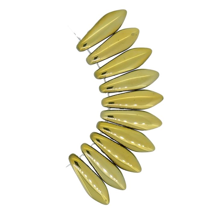 Dagger Beads 2-Hole 5x16mm Jet Full Amber Gold 25pcs