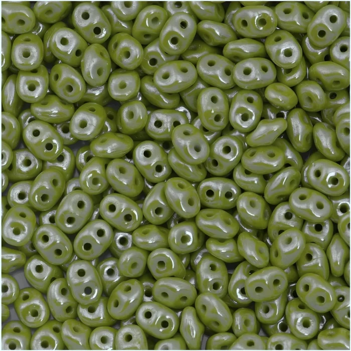 SuperDuo Beads Two-hole 5x2.5mm Opaque Green - White Luster 22.5GM