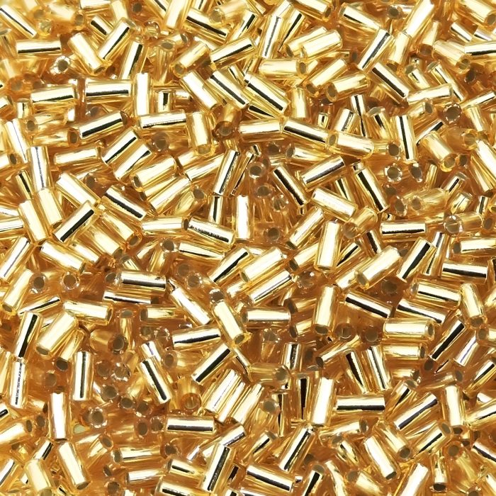 Miyuki Bugle Beads Size #1, 3mm BULK 50GM Silver Lined Gold