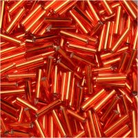 Miyuki Bugle Beads Size #2, 6mm, 17GM Silver Lined Red Orange