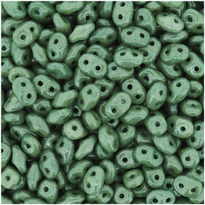 Czech SuperDuo Two-Hole Beads 5x2.5mm Chalk Green Luster 22GM