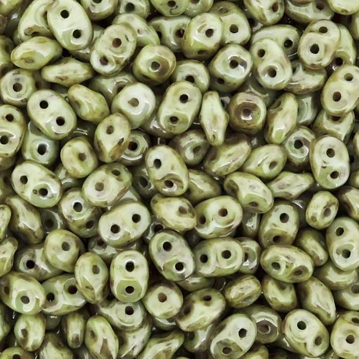 Czech SuperDuo Two-hole Beads 5x2.5mm Chalk Lazure Green 22.5G