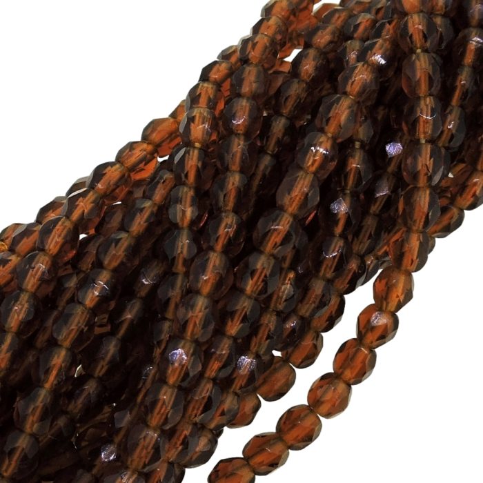 Fire Polished Faceted 4mm Round Beads 100pcs - Smoke Topaz